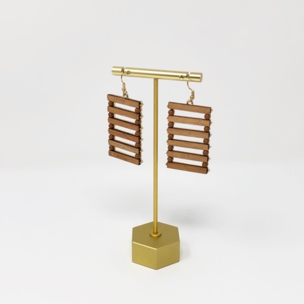 Wooden Bead Rectangle Earrings
